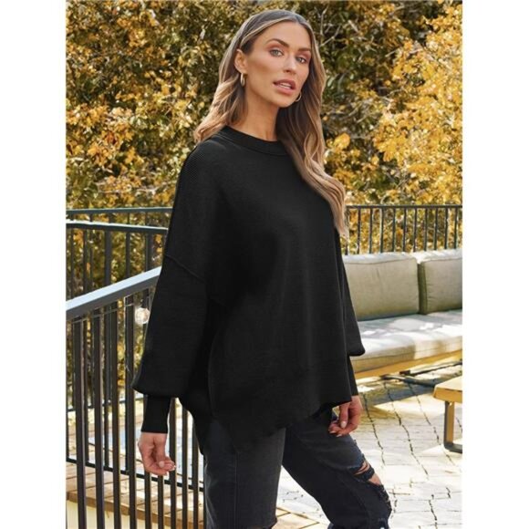 Women's Oversized Batwing Sweaters 2025 Fall Outfits Trendy Crewneck - Picture 5 of 7